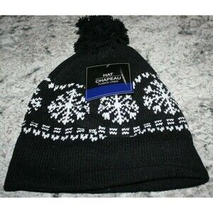 KNIT HAT BEANIE FLEECE LINED WINTER COLD WEATHER BLACK / WHITE KKNIT NWT CHAPEAU